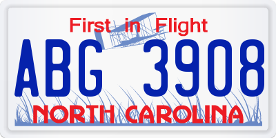 NC license plate ABG3908