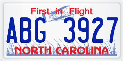 NC license plate ABG3927