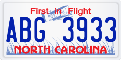 NC license plate ABG3933