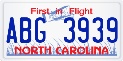 NC license plate ABG3939