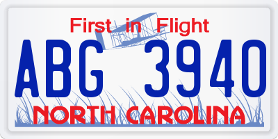 NC license plate ABG3940