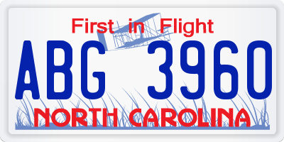 NC license plate ABG3960