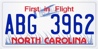NC license plate ABG3962