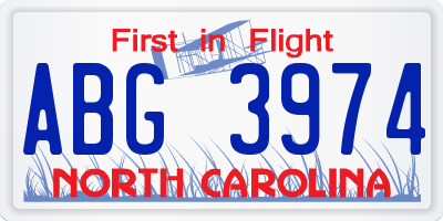 NC license plate ABG3974