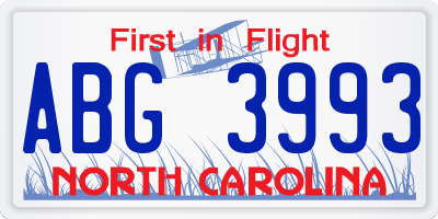 NC license plate ABG3993