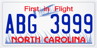 NC license plate ABG3999