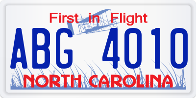 NC license plate ABG4010