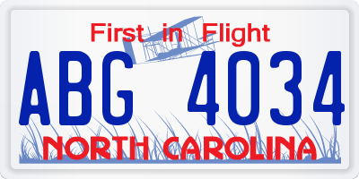 NC license plate ABG4034