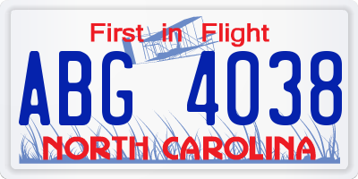 NC license plate ABG4038