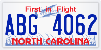 NC license plate ABG4062