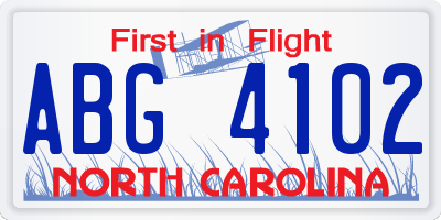 NC license plate ABG4102