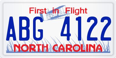 NC license plate ABG4122