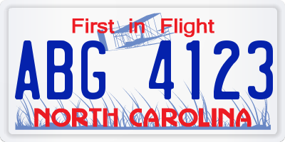 NC license plate ABG4123
