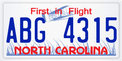 NC license plate ABG4315