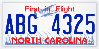 NC license plate ABG4325