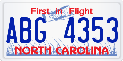 NC license plate ABG4353