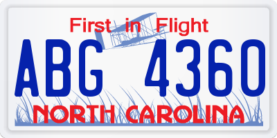 NC license plate ABG4360