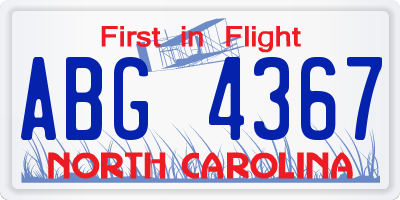 NC license plate ABG4367