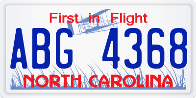 NC license plate ABG4368