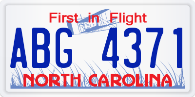 NC license plate ABG4371