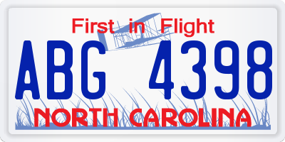 NC license plate ABG4398