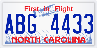 NC license plate ABG4433