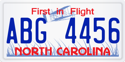 NC license plate ABG4456