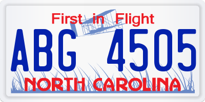 NC license plate ABG4505
