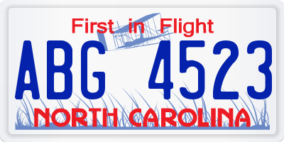 NC license plate ABG4523