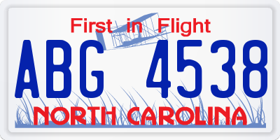 NC license plate ABG4538