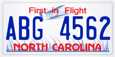 NC license plate ABG4562