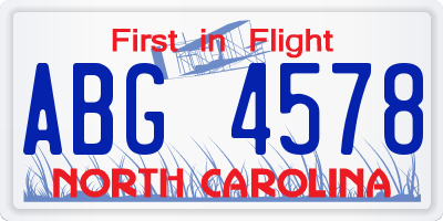 NC license plate ABG4578