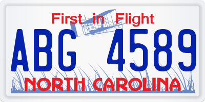 NC license plate ABG4589
