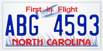 NC license plate ABG4593