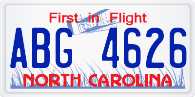 NC license plate ABG4626