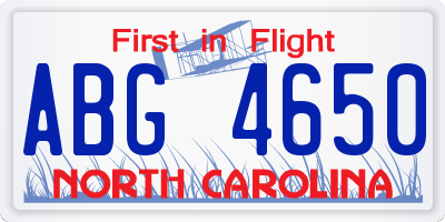 NC license plate ABG4650