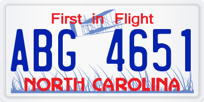 NC license plate ABG4651
