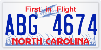 NC license plate ABG4674