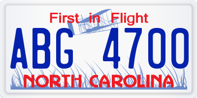 NC license plate ABG4700