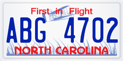 NC license plate ABG4702