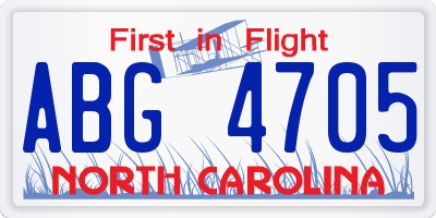 NC license plate ABG4705