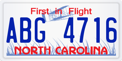 NC license plate ABG4716