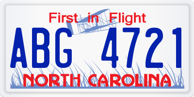 NC license plate ABG4721