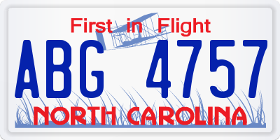 NC license plate ABG4757