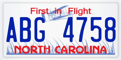 NC license plate ABG4758