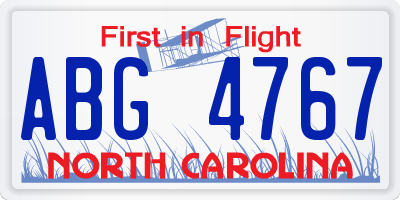 NC license plate ABG4767