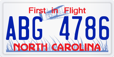NC license plate ABG4786