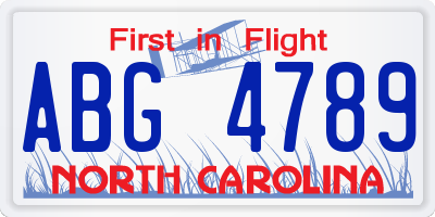 NC license plate ABG4789