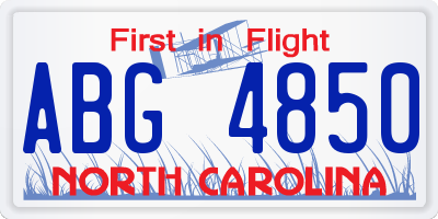 NC license plate ABG4850