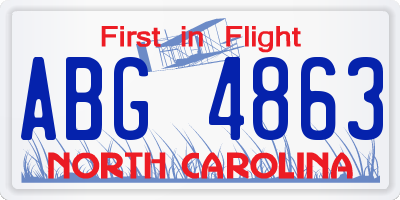NC license plate ABG4863